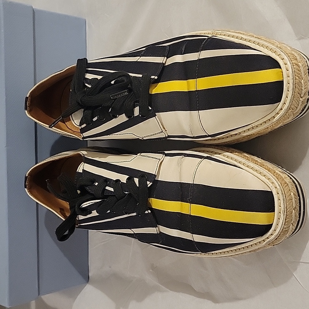 Prada striped radzimir fabric creeper shoes with platform heel